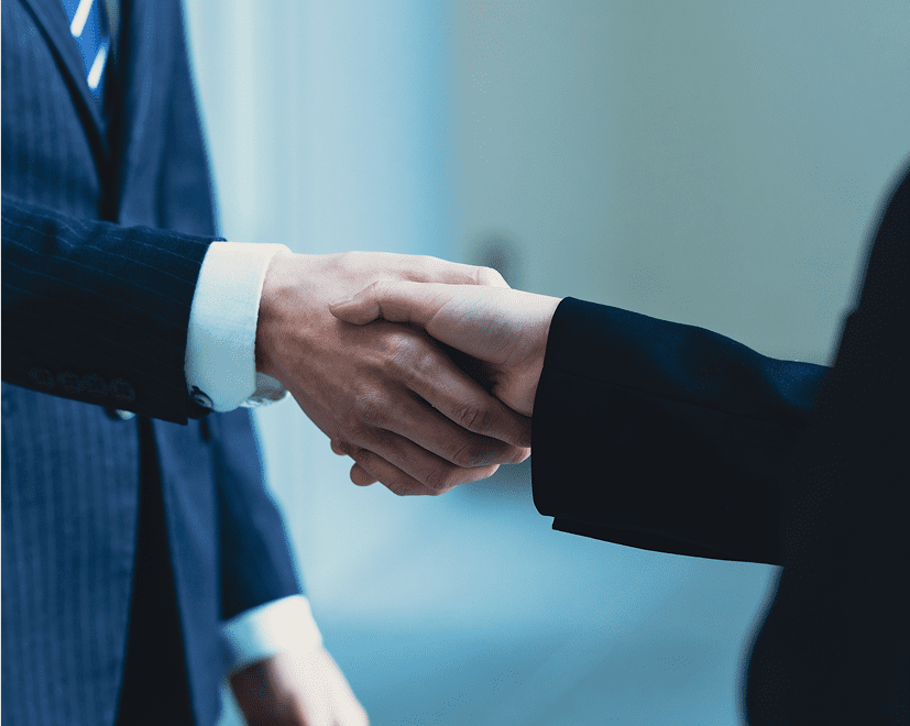 Business handshake between two people.